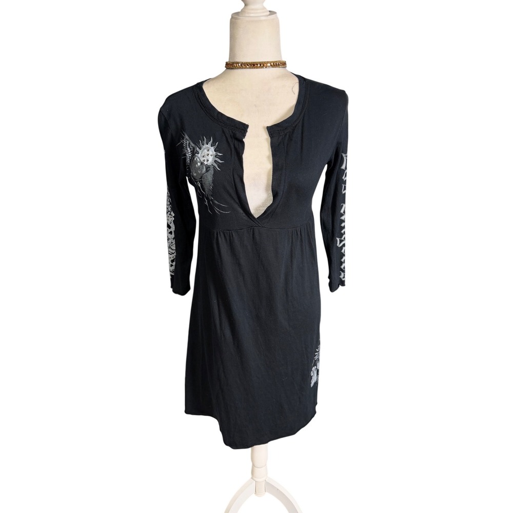 Y2K Rock Couture Heart Graphic Midi Dress Goth Grunge Tattoo Style Made USA